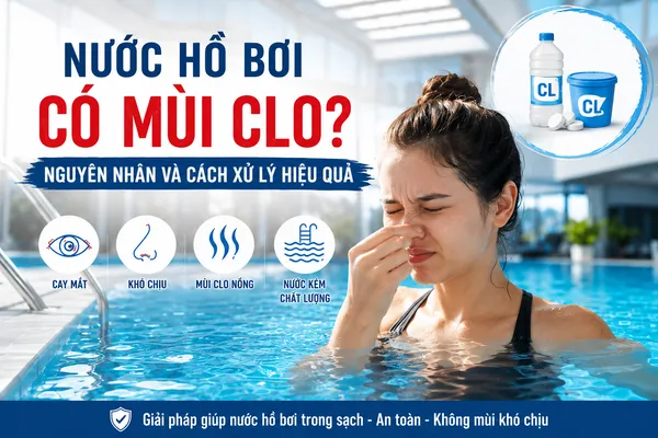 Chloramine gây mùi clo nồng trong hồ bơi