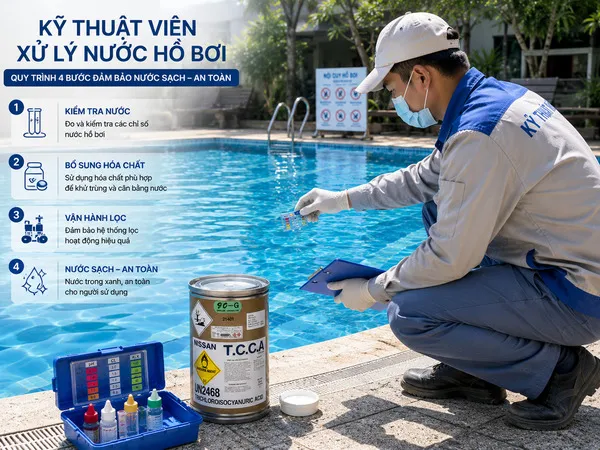 Kỹ thuật viên xử lý hồ bơi