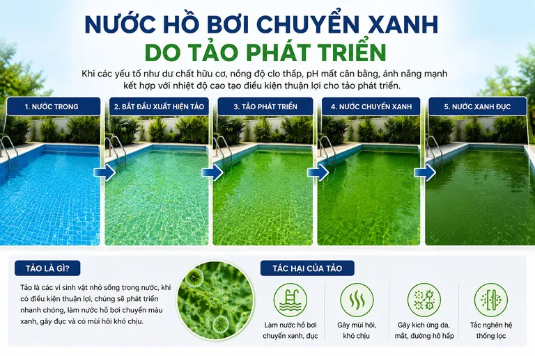 Hồ bơi bị nước xanh do tảo