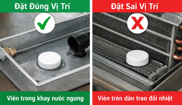 Đặt viên chống ngưng điều hòa đúng vị trí