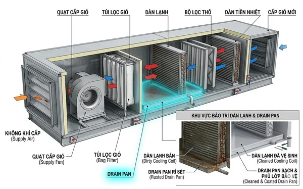 Vị trí Drain Pan AHU