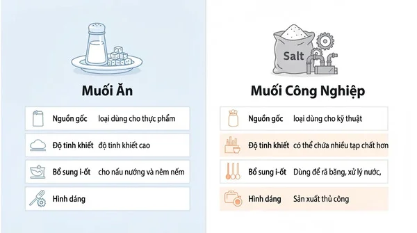 So sánh muối ăn và muối công nghiệp