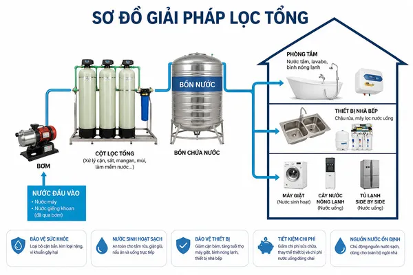 Cấu tạo hệ thống lọc nước tổng