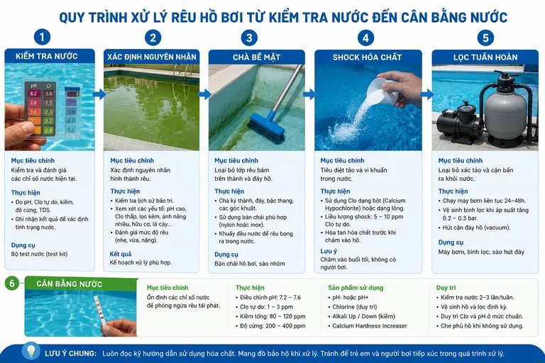 Quy trình diệt rêu hồ bơi hiệu quả